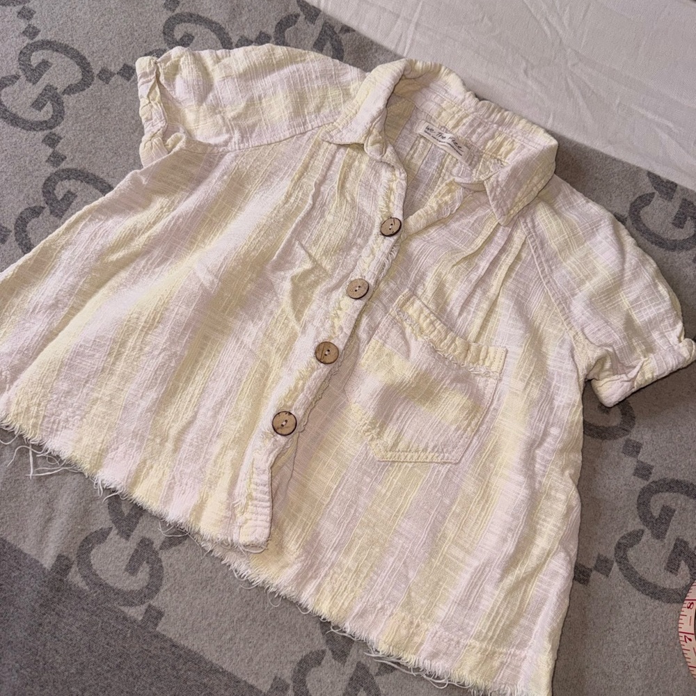 We The Free Light Cream and Butter Yellow Button-Down Shirt